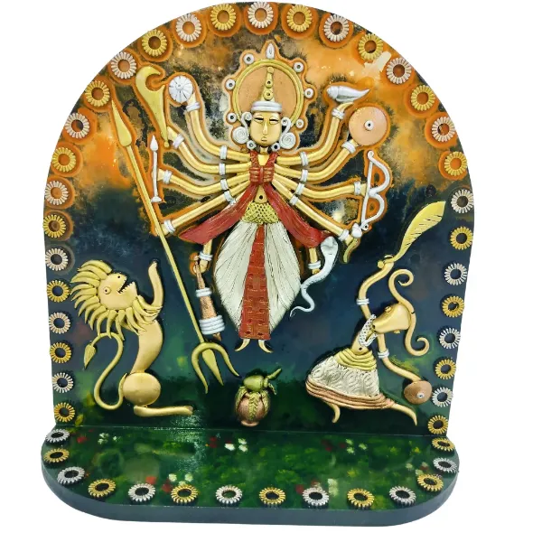 12.5 X 12 X 4 - Maa Durga with Lion and Ganesha