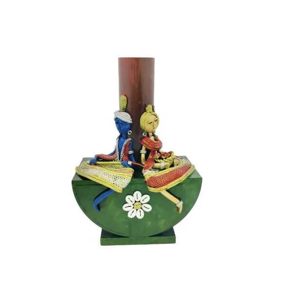 Picture of 9.5 X 6.5 X 4 inch Radha Krishna on small flower vase
